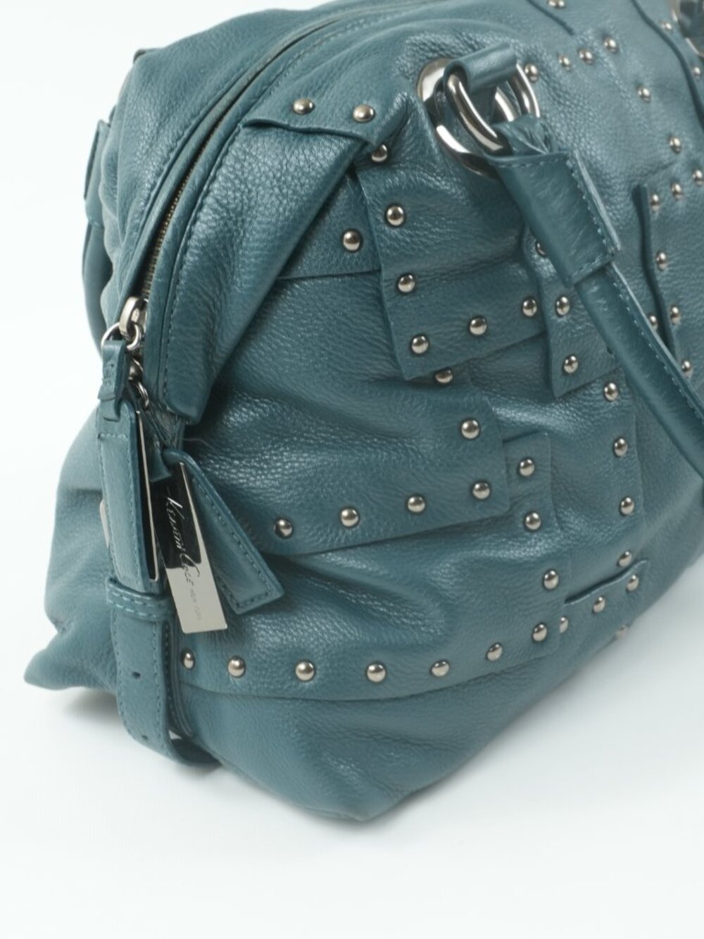 Teal Leather Satchel Handbag Studded Purse Kenneth Cole Reaction Y2K